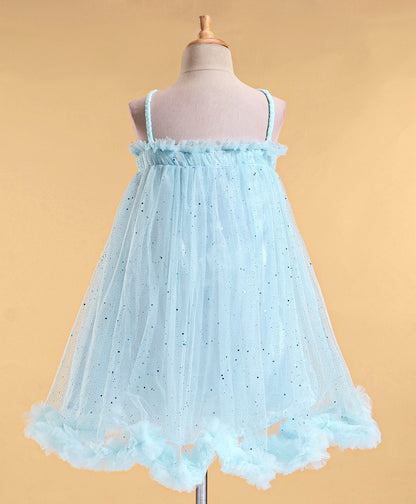 Enfance Sleeveless Flower Applique Solid Dress With Hairband-Ferozi