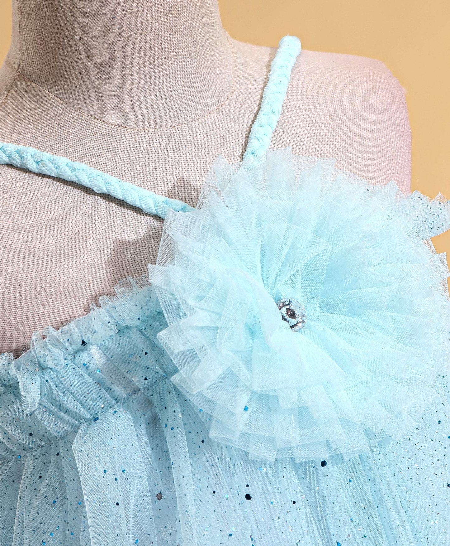 Enfance Sleeveless Flower Applique Solid Dress With Hairband-Ferozi
