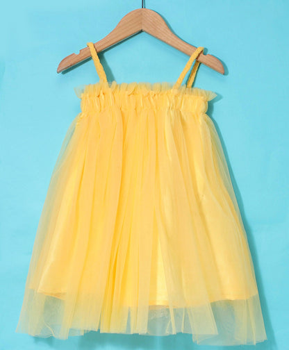Enfance Sleeveless Flower Applique Solid Dress With Hairband -Yellow