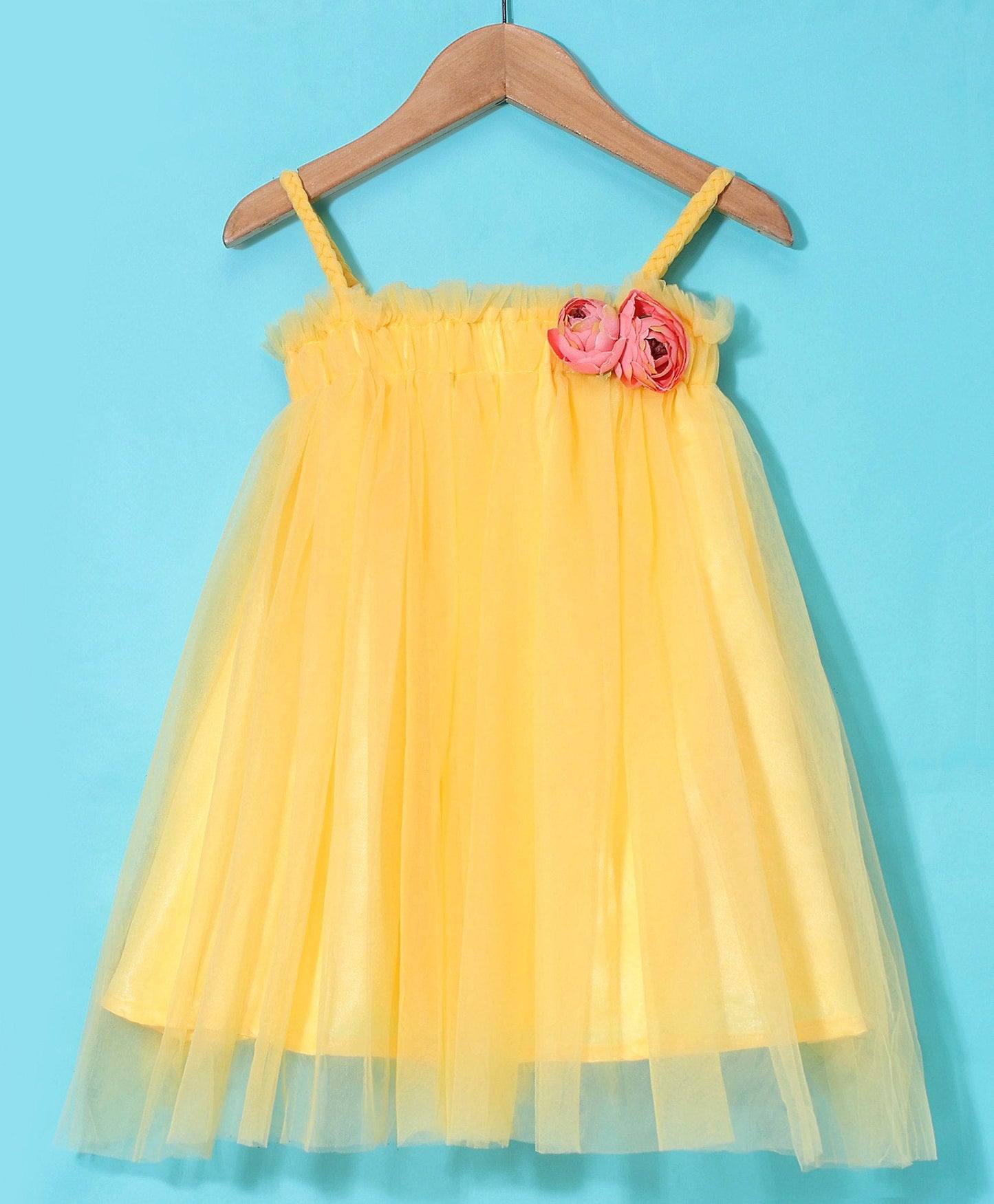 Enfance Sleeveless Flower Applique Solid Dress With Hairband -Yellow
