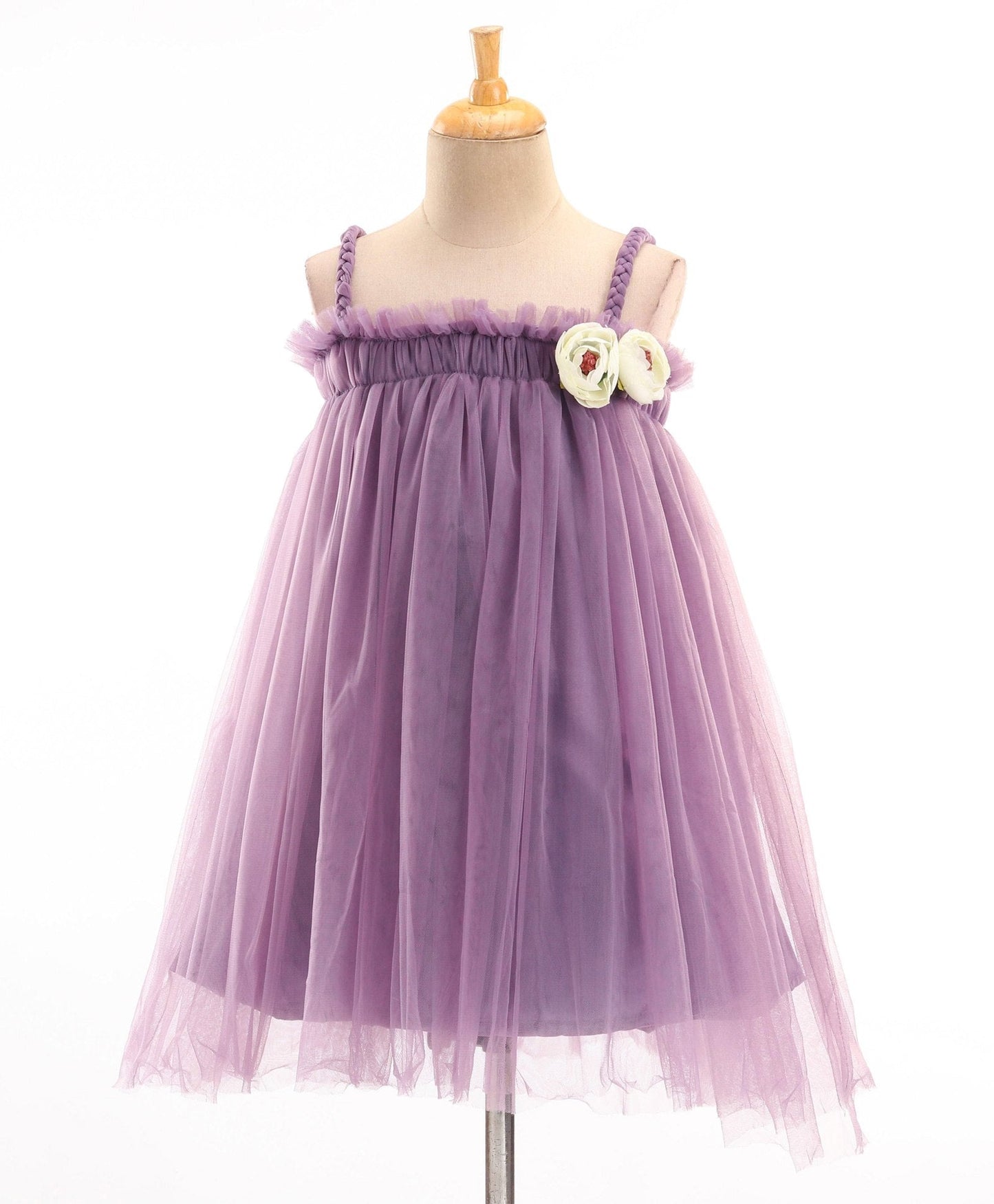 Enfance Sleeveless Flower Applique Solid Dress With Hairband -Purple