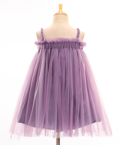 Enfance Sleeveless Flower Applique Solid Dress With Hairband -Purple