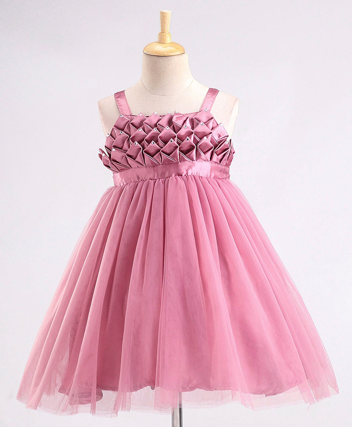 Enfance Sleeveless Flower Applique Solid Dress With Hairband -O.Pink