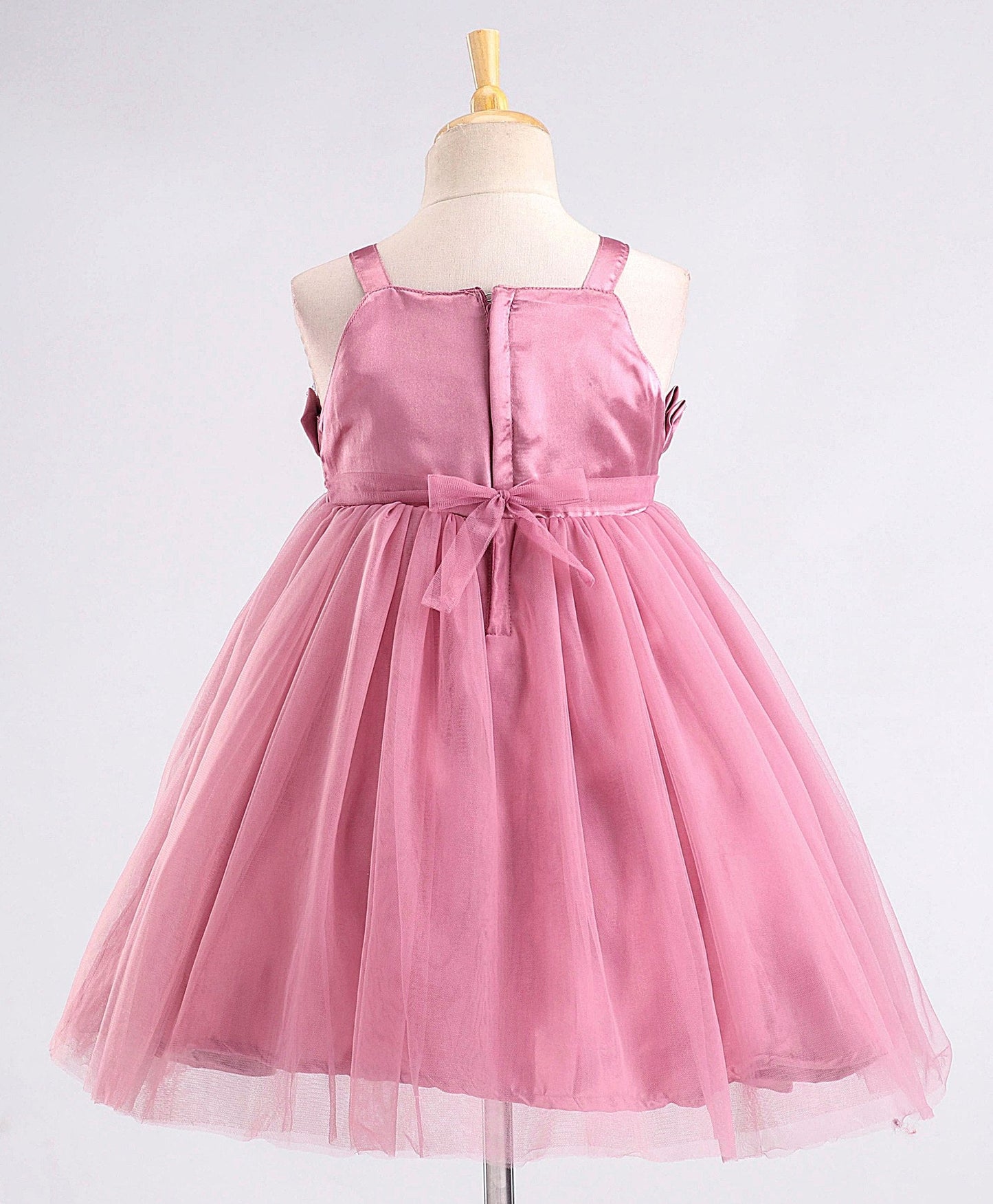 Enfance Sleeveless Flower Applique Solid Dress With Hairband -O.Pink