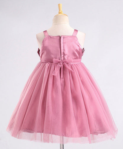 Enfance Sleeveless Flower Applique Solid Dress With Hairband -O.Pink