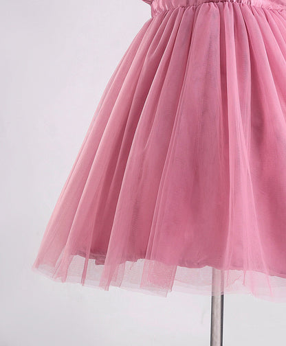 Enfance Sleeveless Flower Applique Solid Dress With Hairband -O.Pink