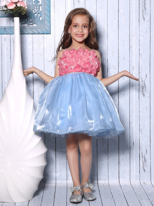 Enfance Sleeveless Floral Applique Pleated Dress - Peach