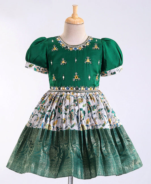 Enfance Puff Slevess Embellish Dress-B.Green