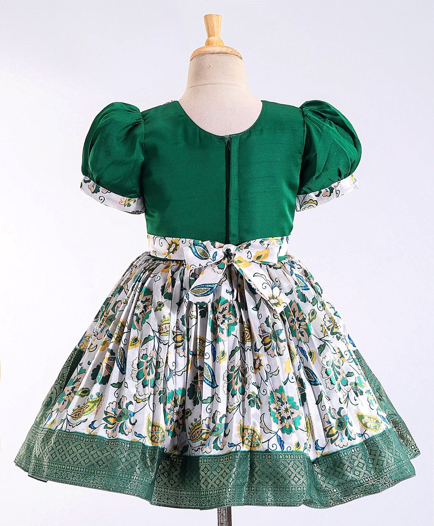 Enfance Puff Slevess Embellish Dress-B.Green