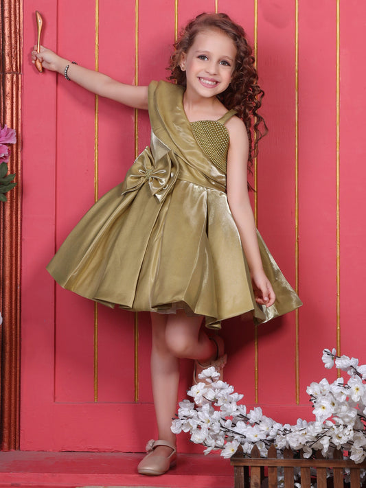 Enfance Sleeveless Floral Applique Detailed Layered Dress - Mustard