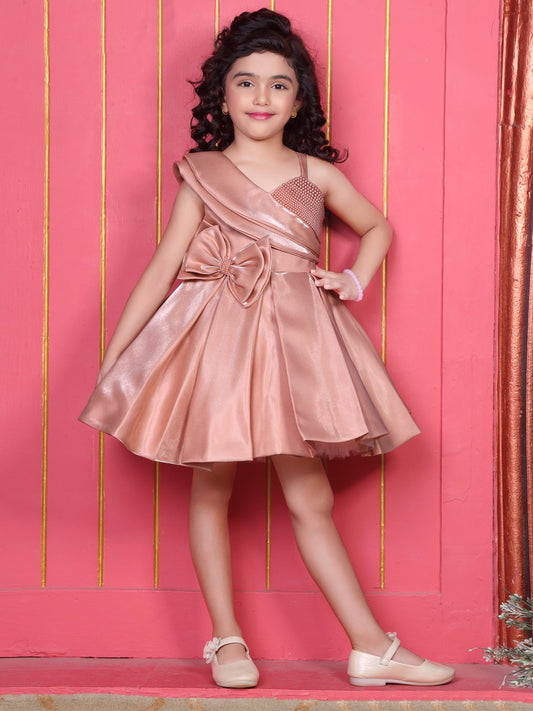 Enfance Sleeveless Floral Applique Detailed Layered Dress - Peach