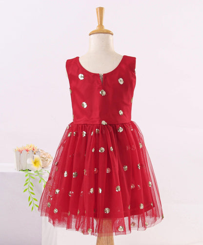 Enfance Sequins Flared Sleeveless Party Dress - Maroon