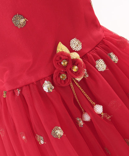 Enfance Sequins Flared Sleeveless Party Dress - Maroon