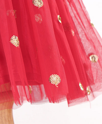 Enfance Sequins Flared Sleeveless Party Dress - Maroon