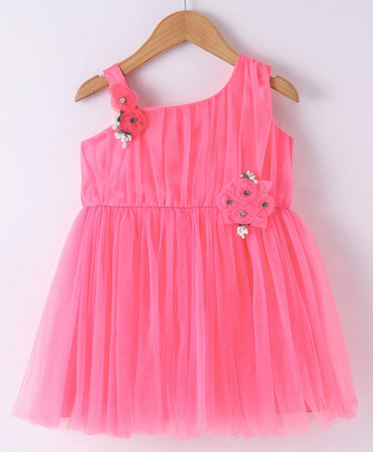 Enfance Sleeveless Flower Applique Solid Dress-Rani