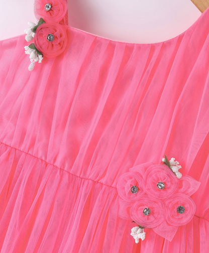 Enfance Sleeveless Flower Applique Solid Dress-Rani