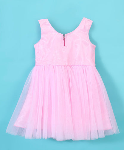 Enfance Sleeveless Flower Applique Solid Dress-Pink