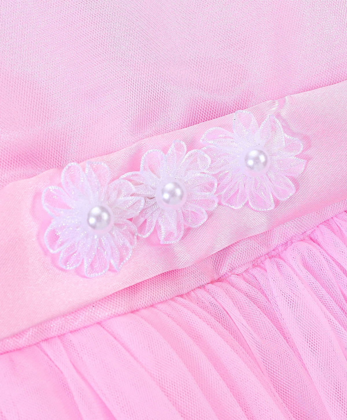 Enfance Sleeveless Flower Applique Solid Dress-Pink