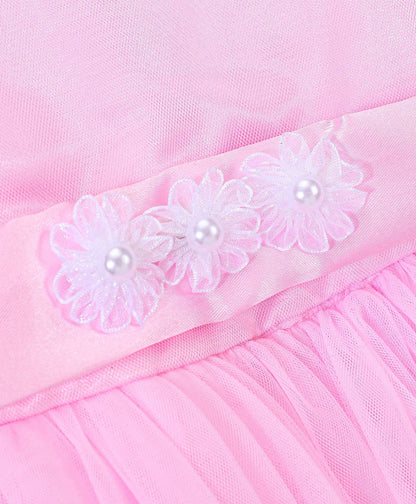 Enfance Sleeveless Flower Applique Solid Dress-Pink