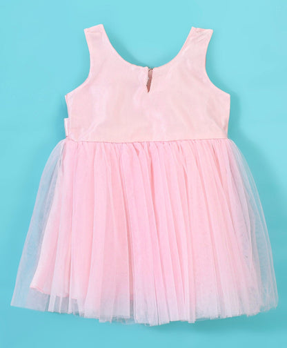 Enfance Sleeveless Flower Applique Solid Dress-Peach