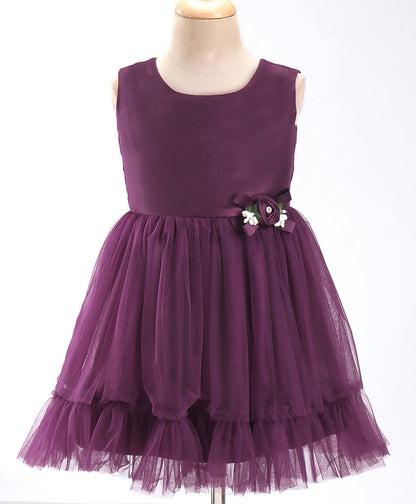 Enfance Sleeveless Flower Applique Solid Dress -Wine