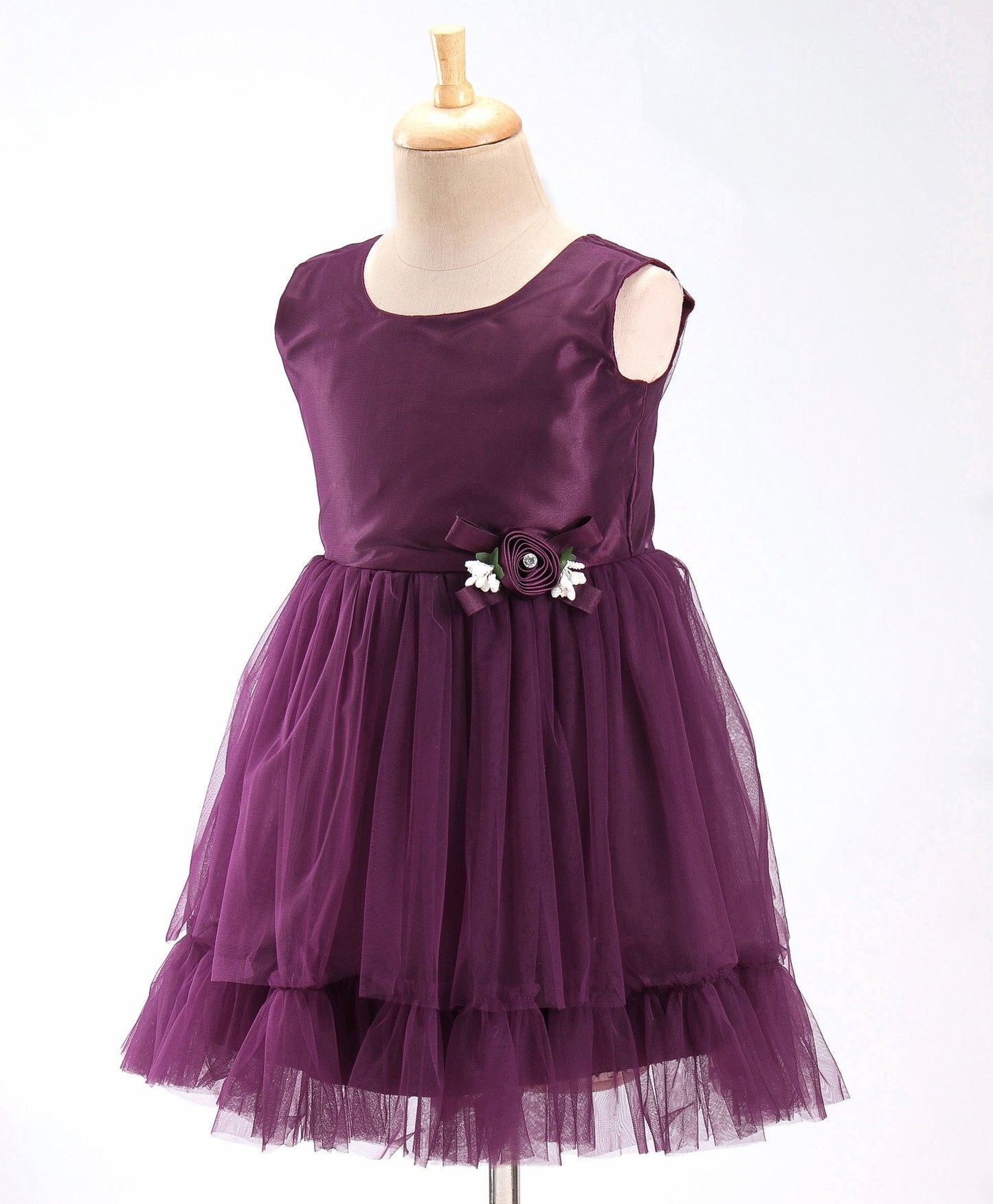 Enfance Sleeveless Flower Applique Solid Dress -Wine