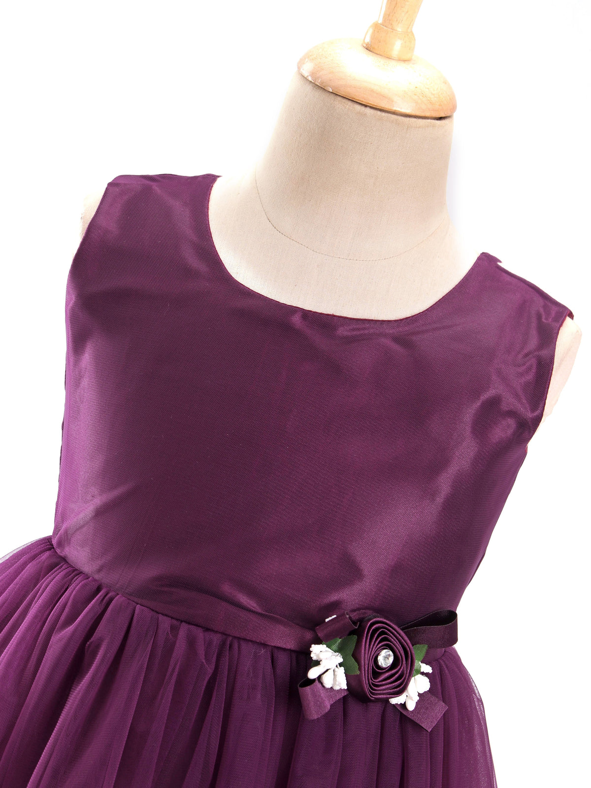 Enfance Sleeveless Flower Applique Solid Dress -Wine