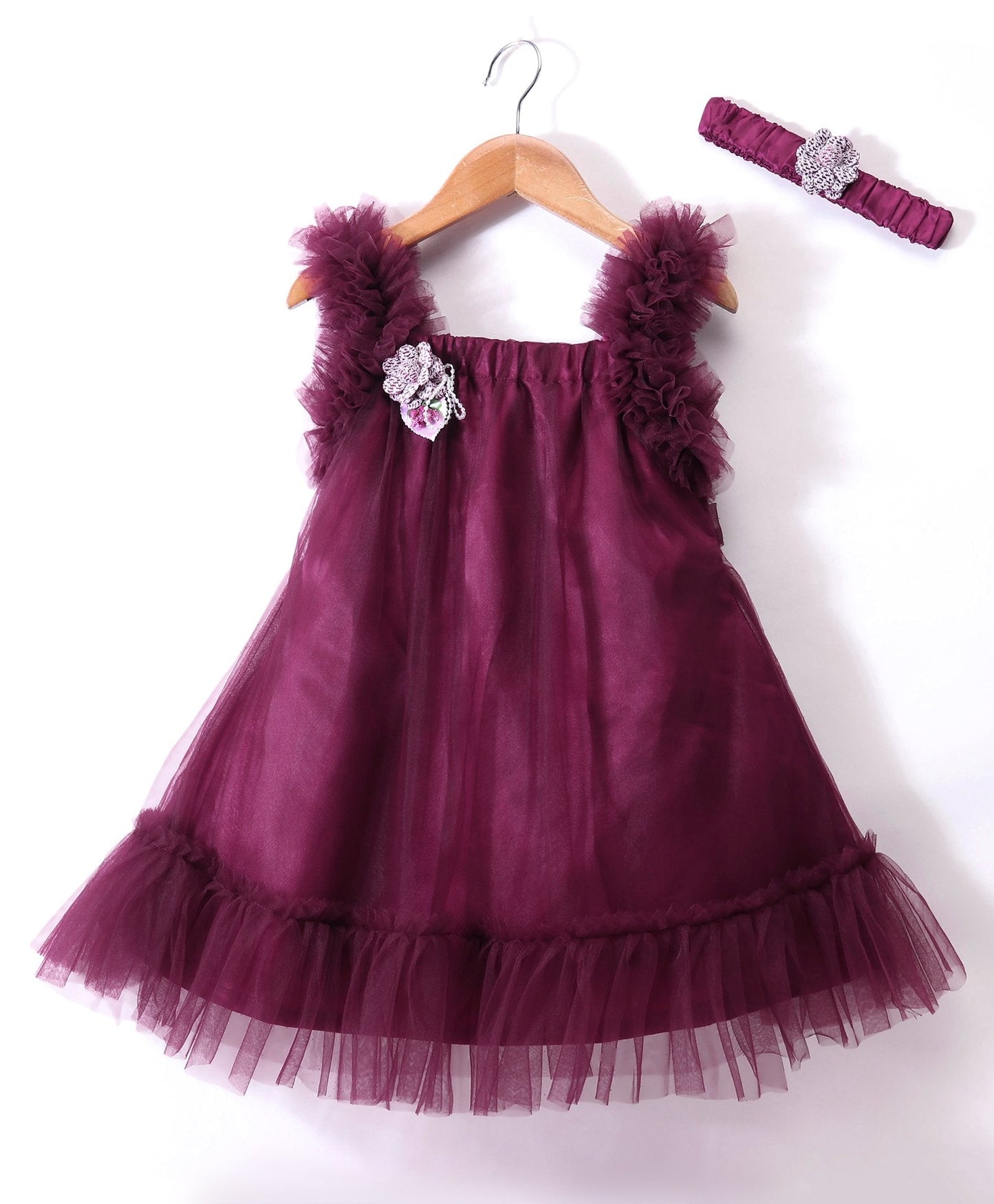 Enfance Sleeveless  Flare Party Dress With Hairband-Wine
