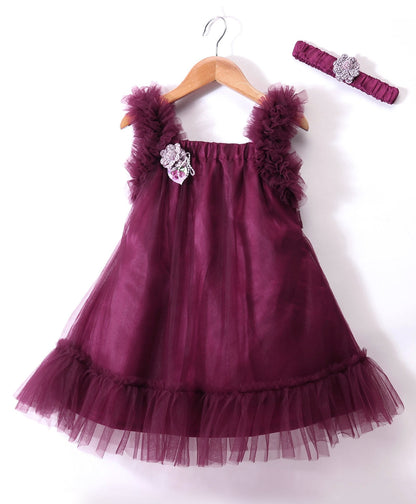 Enfance Sleeveless  Flare Party Dress With Hairband-Wine