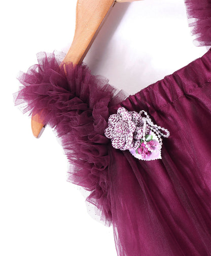 Enfance Sleeveless  Flare Party Dress With Hairband-Wine