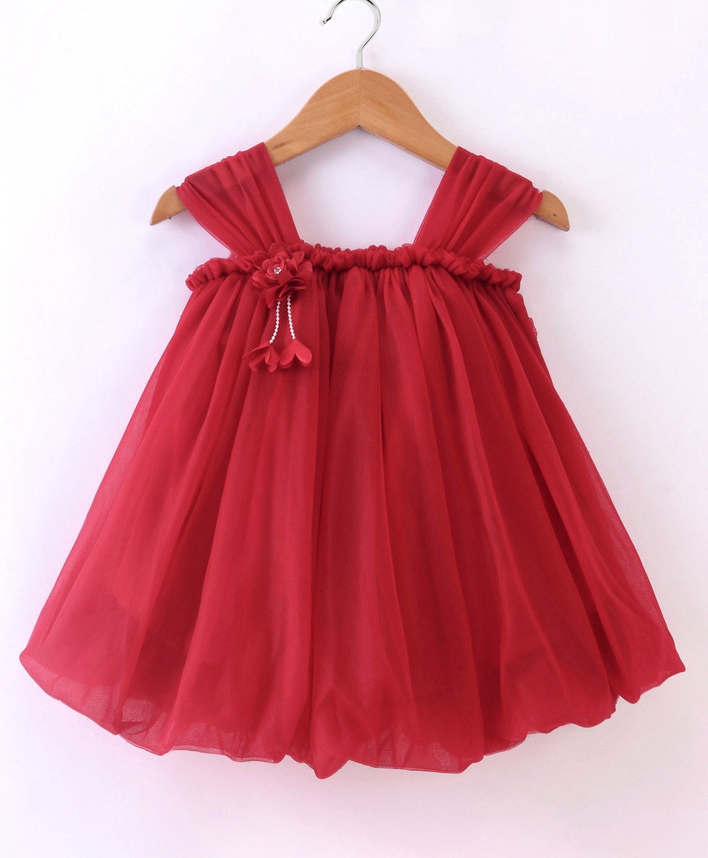 Enfance Sleeveless Flower Applique Solid Dress With Hairband -Maroon