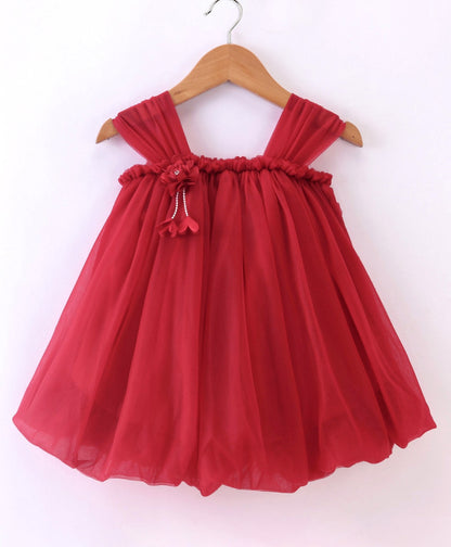 Enfance Sleeveless Flower Applique Solid Dress With Hairband -Maroon