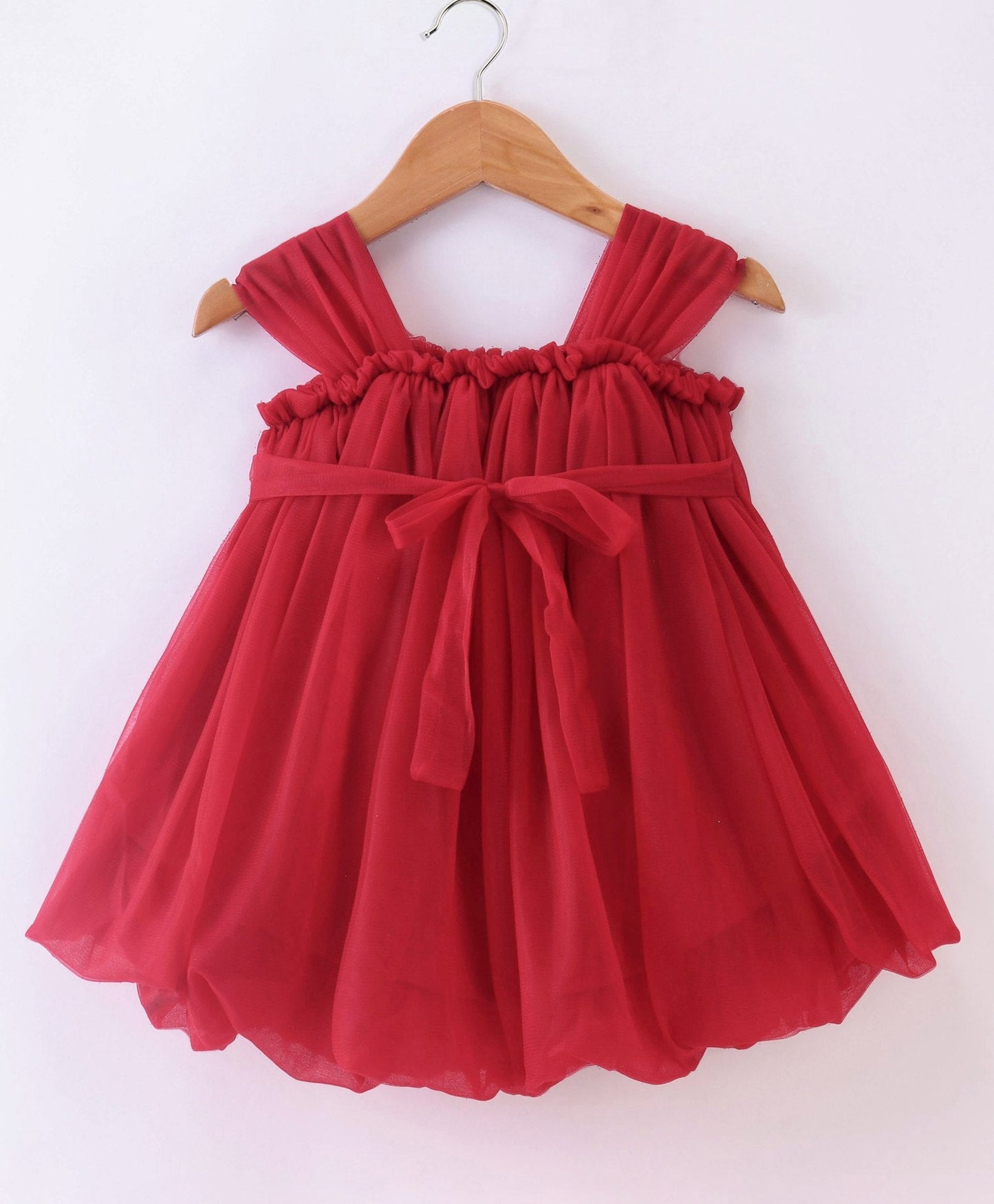 Enfance Sleeveless Flower Applique Solid Dress With Hairband -Maroon