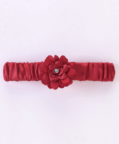 Enfance Sleeveless Flower Applique Solid Dress With Hairband -Maroon