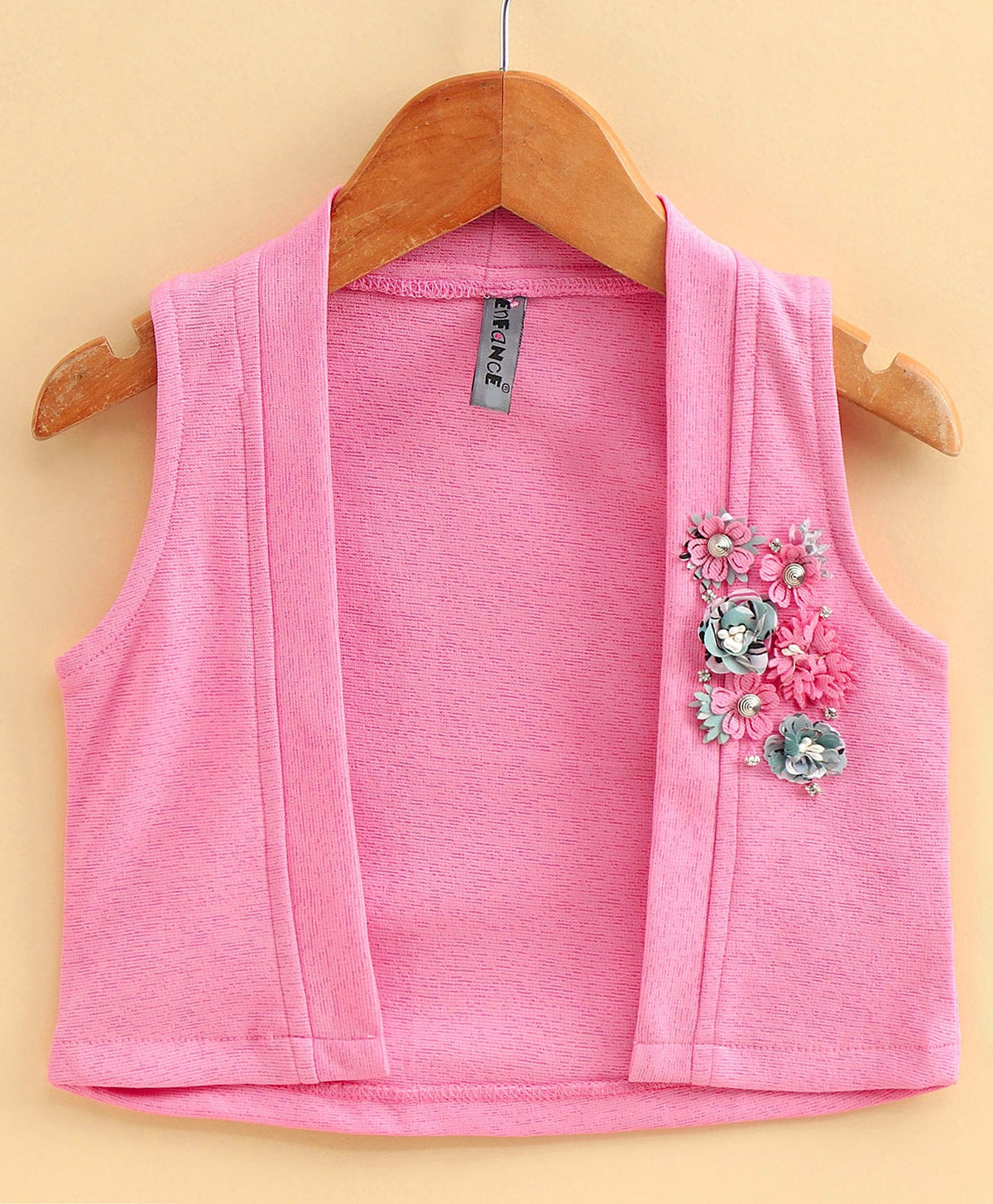 Enfance Full Sleeves Flower Printed Asymmetrical Dress With  Shrug - Pink