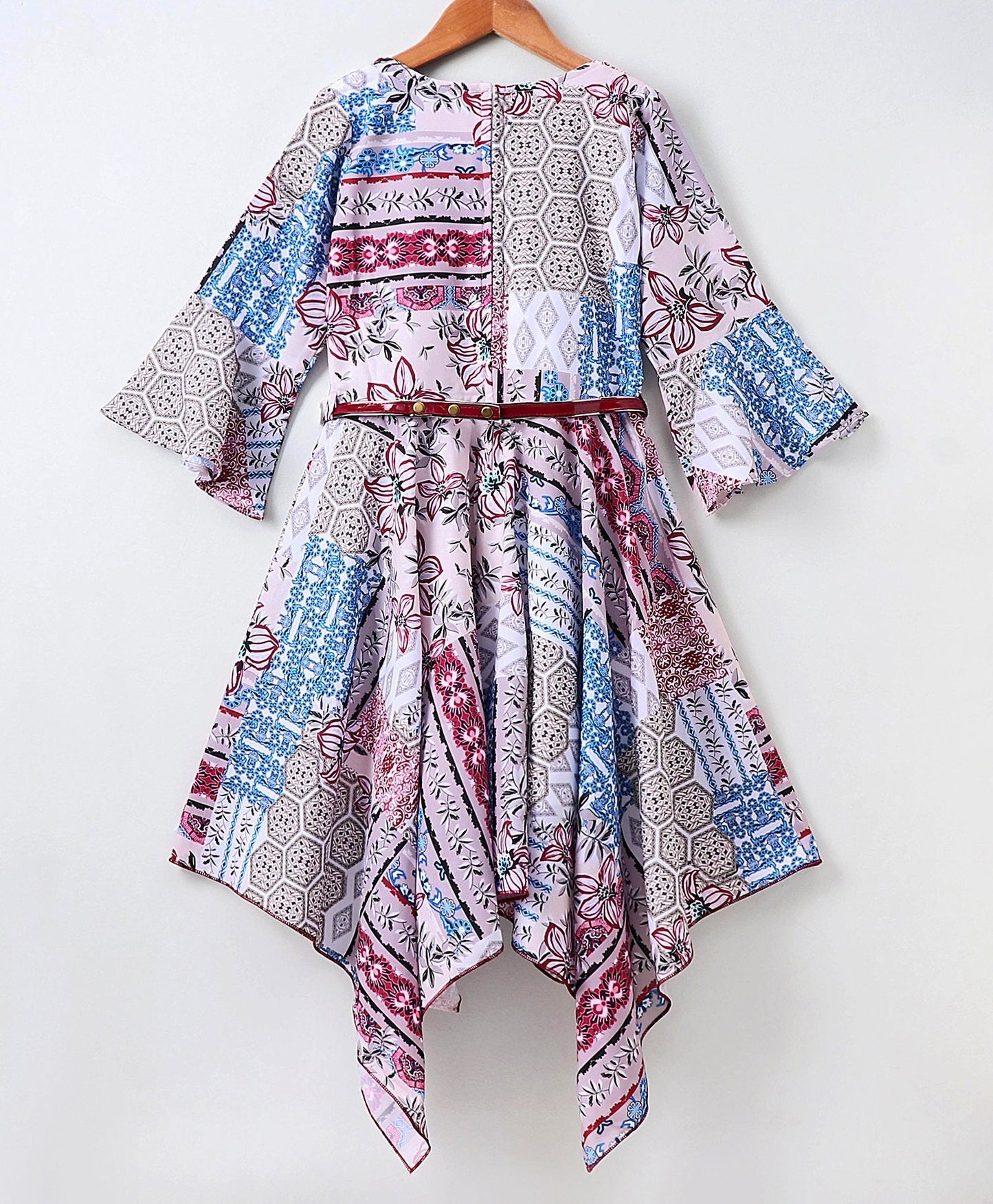 Enfance Full Sleeves Flower Printed Asymmetrical Dress With  Shrug - Maroon