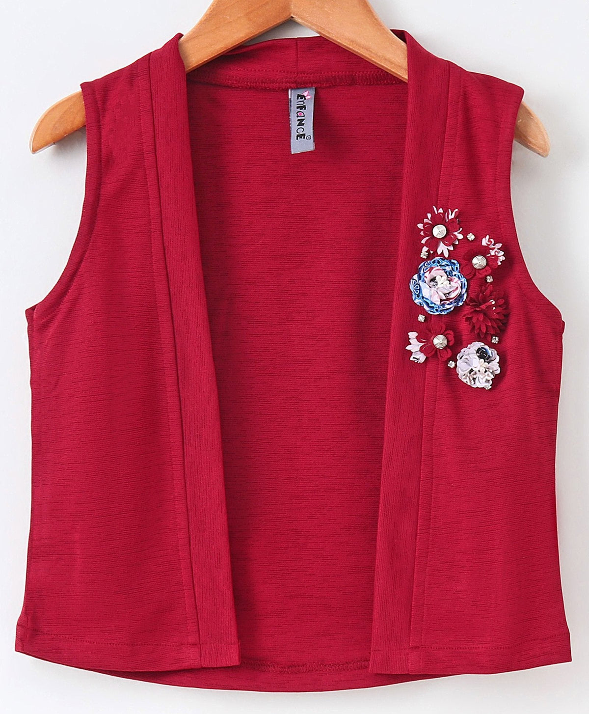 Enfance Full Sleeves Flower Printed Asymmetrical Dress With  Shrug - Maroon