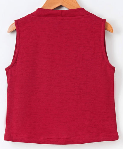 Enfance Full Sleeves Flower Printed Asymmetrical Dress With  Shrug - Maroon