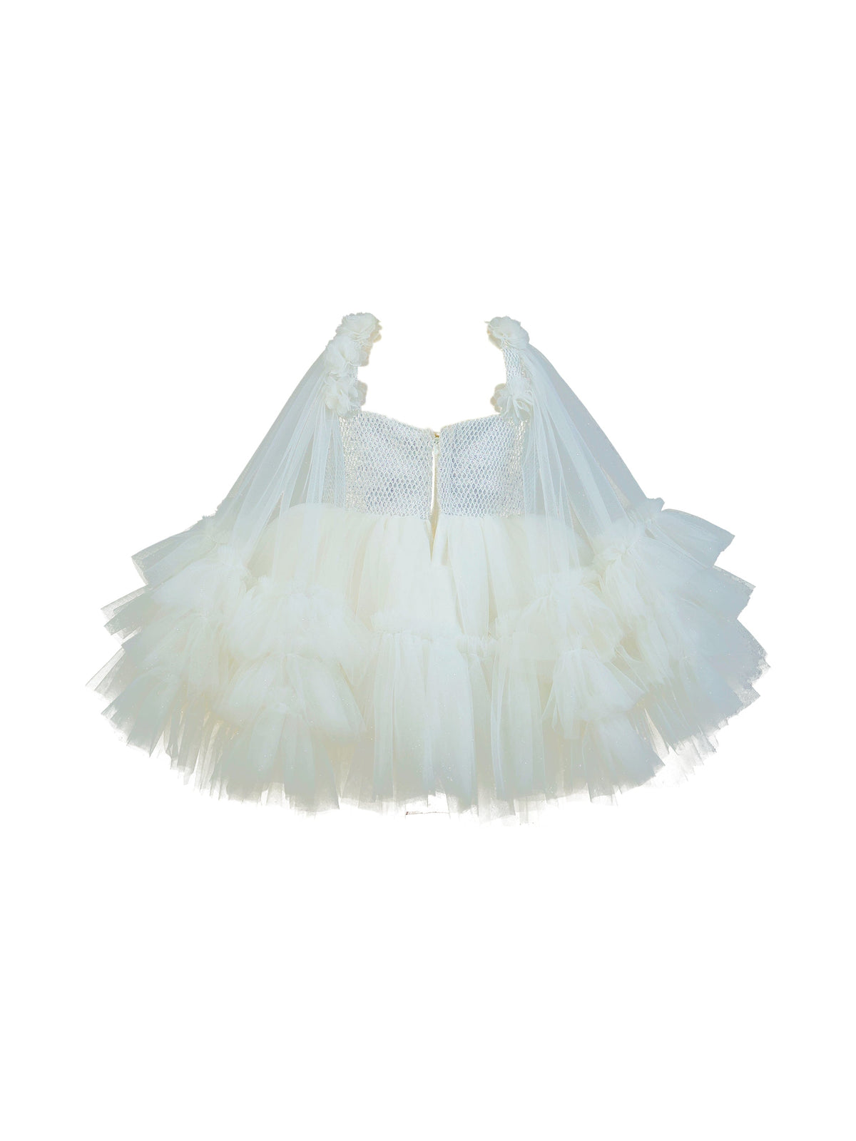 Enfance Sleeveless Party Frock With Sequin & Frill Detailing - White