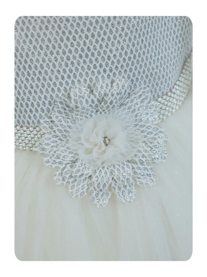 Enfance Sleeveless Party Frock With Sequin & Frill Detailing - White