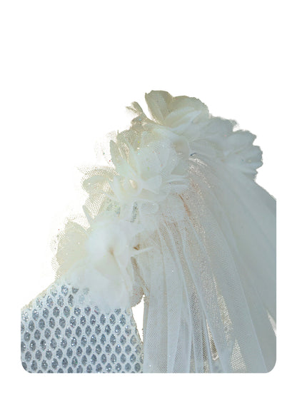 Enfance Sleeveless Party Frock With Sequin & Frill Detailing - White