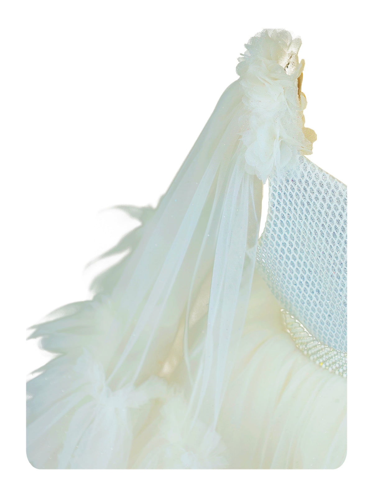 Enfance Sleeveless Party Frock With Sequin & Frill Detailing - White