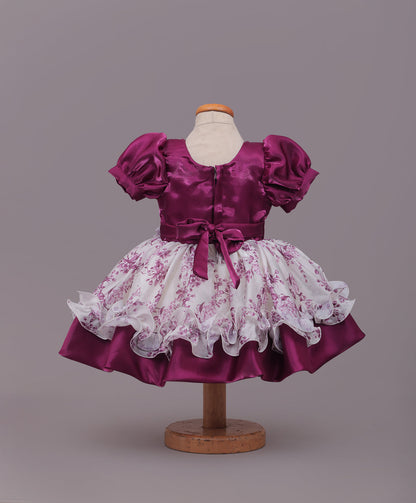 Enfance Half Sleeves Floral & Pearl Embellishment Fit & Flared Party Frock - Wine
