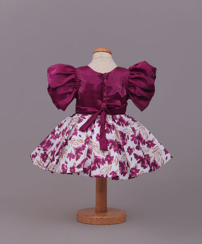 Enfance Balloon Sleeves Shimmered Synthetic Flared Dress - Wine