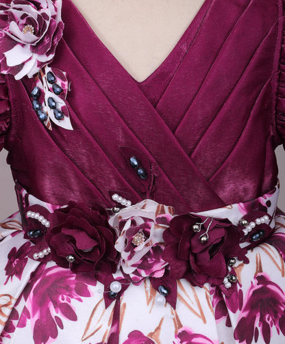 Enfance Balloon Sleeves Shimmered Synthetic Flared Dress - Wine