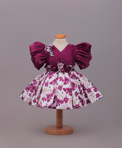 Enfance Balloon Sleeves Shimmered Synthetic Flared Dress - Wine
