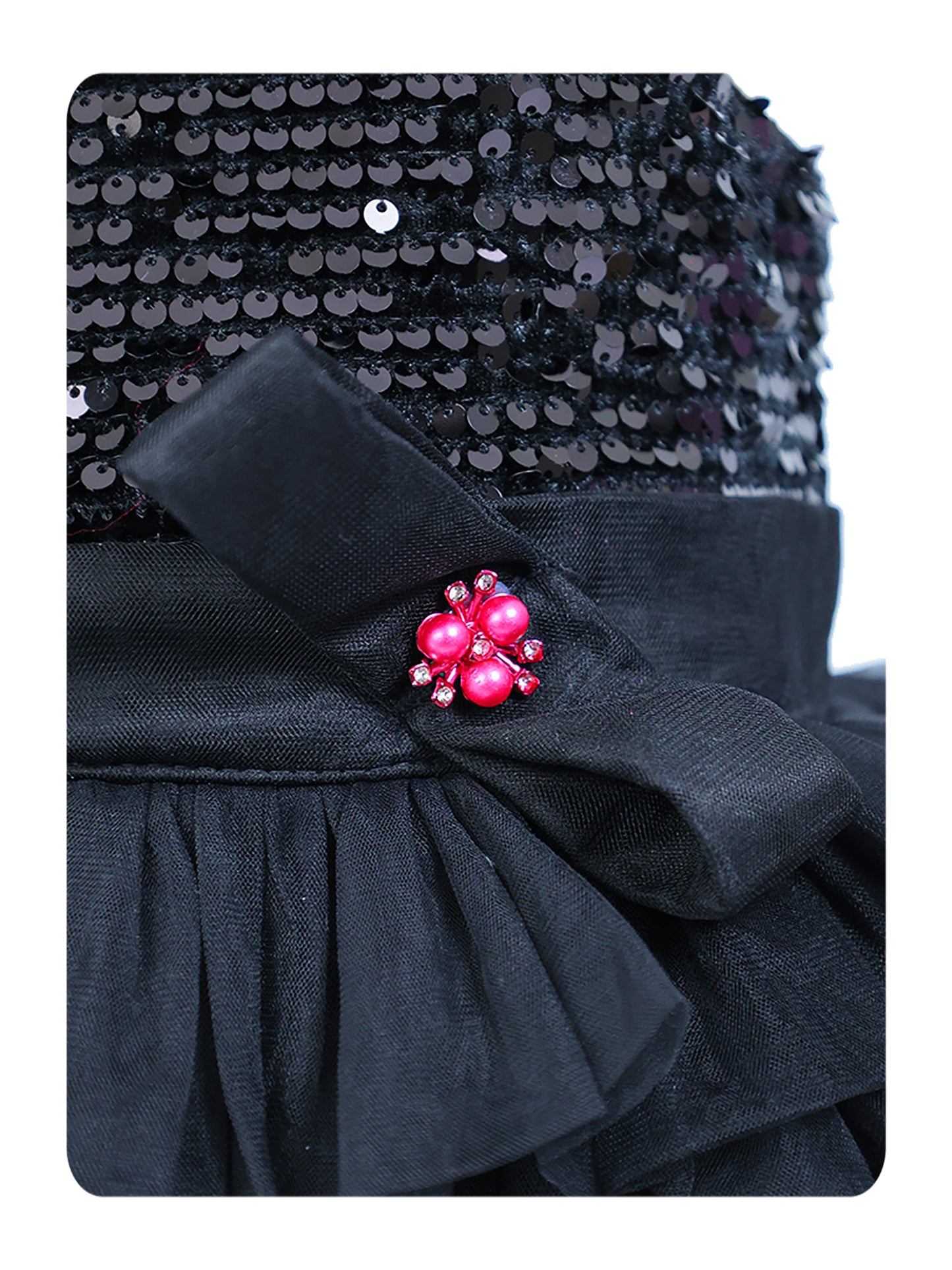 Enfance One Sleeves Sequins Embellished Layered Party Net Dress - Black