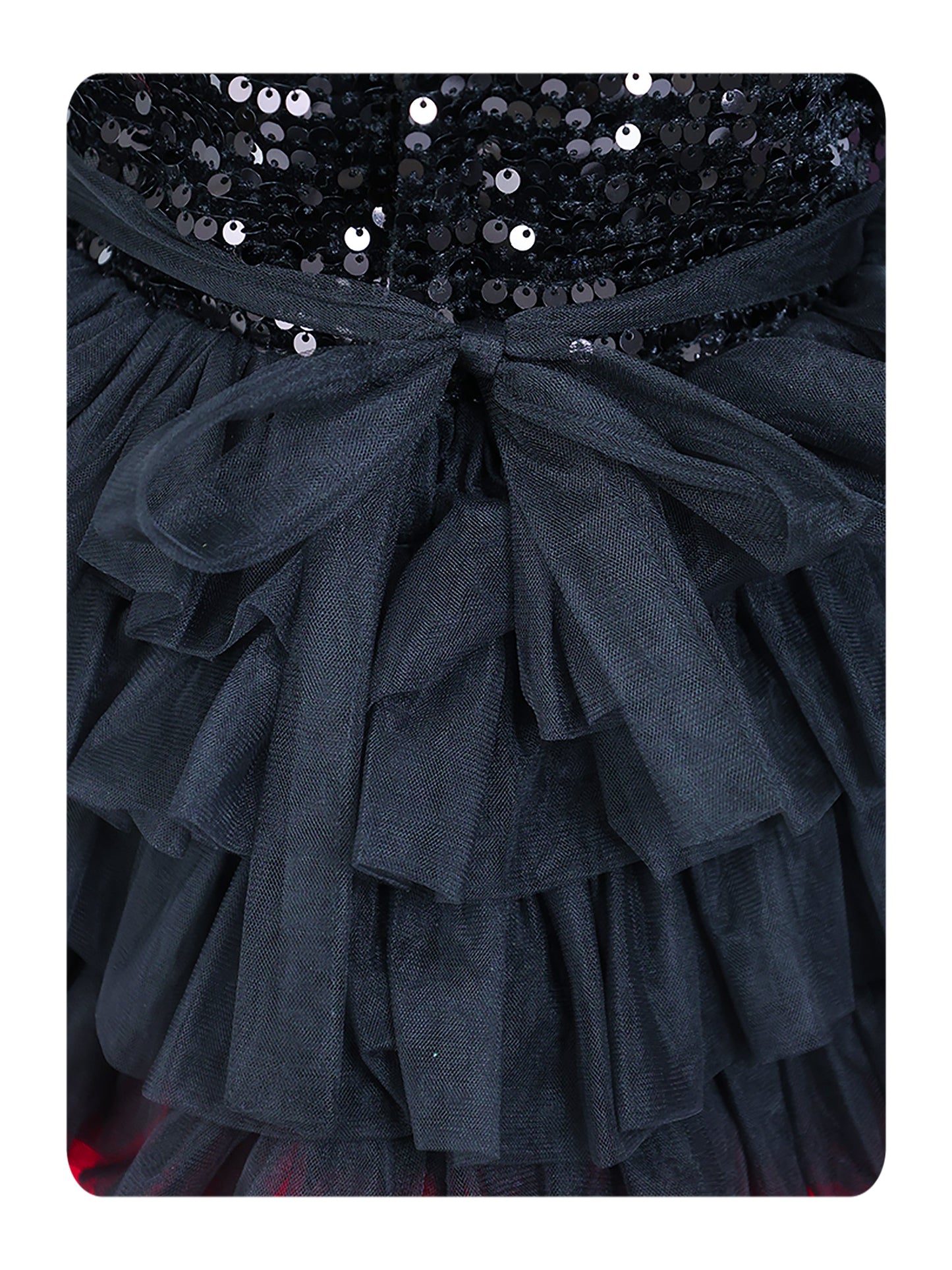 Enfance One Sleeves Sequins Embellished Layered Party Net Dress - Black
