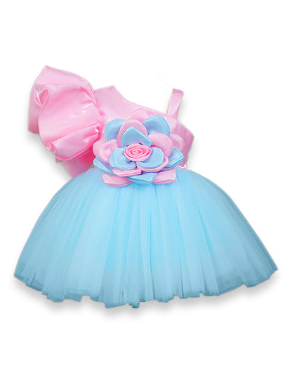 Enfance Sleeveless Floral Detailed Flare Net Party Dress - Ferozi