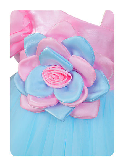 Enfance Sleeveless Floral Detailed Flare Net Party Dress - Ferozi
